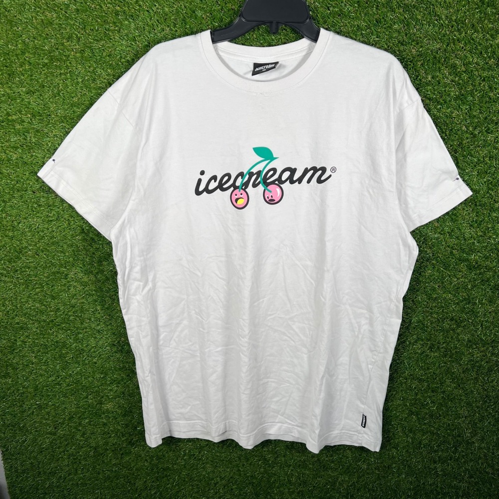 ICECREAM Graphic T Shirt White 2X Double Cherry Face Logo Mens‎ Streetwear